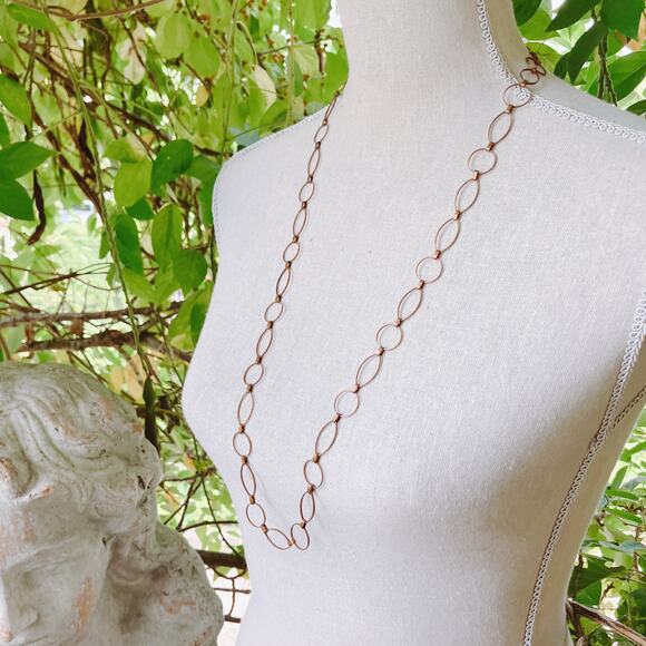 Long Vintage Copper Geometric Link Necklace Mid Century Modernist 1960s 1970s - Picture 5 of 9